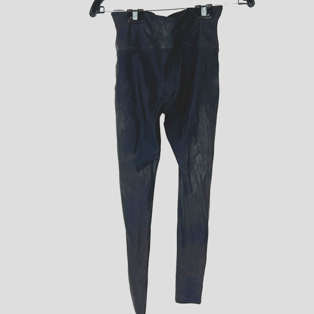 Spanx Womens Medium Black Faux Leather Elastic Waist High Rise Leggings